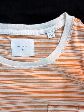 Billy Reid Orange & White Narrow Stripe Crew Tee